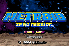 Metroid Zero Mission title screen for GameBoy Advance